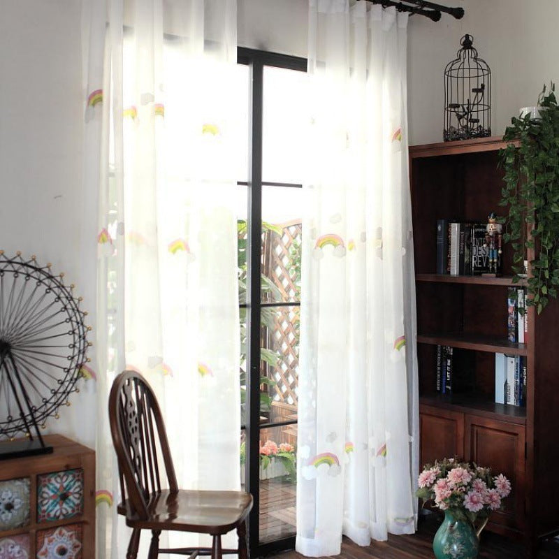 Rainbow Gauze Curtains With Pastoral Embroidery