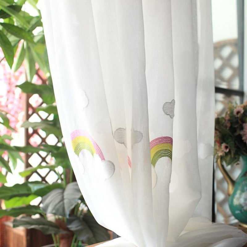 Rainbow Gauze Curtains With Pastoral Embroidery