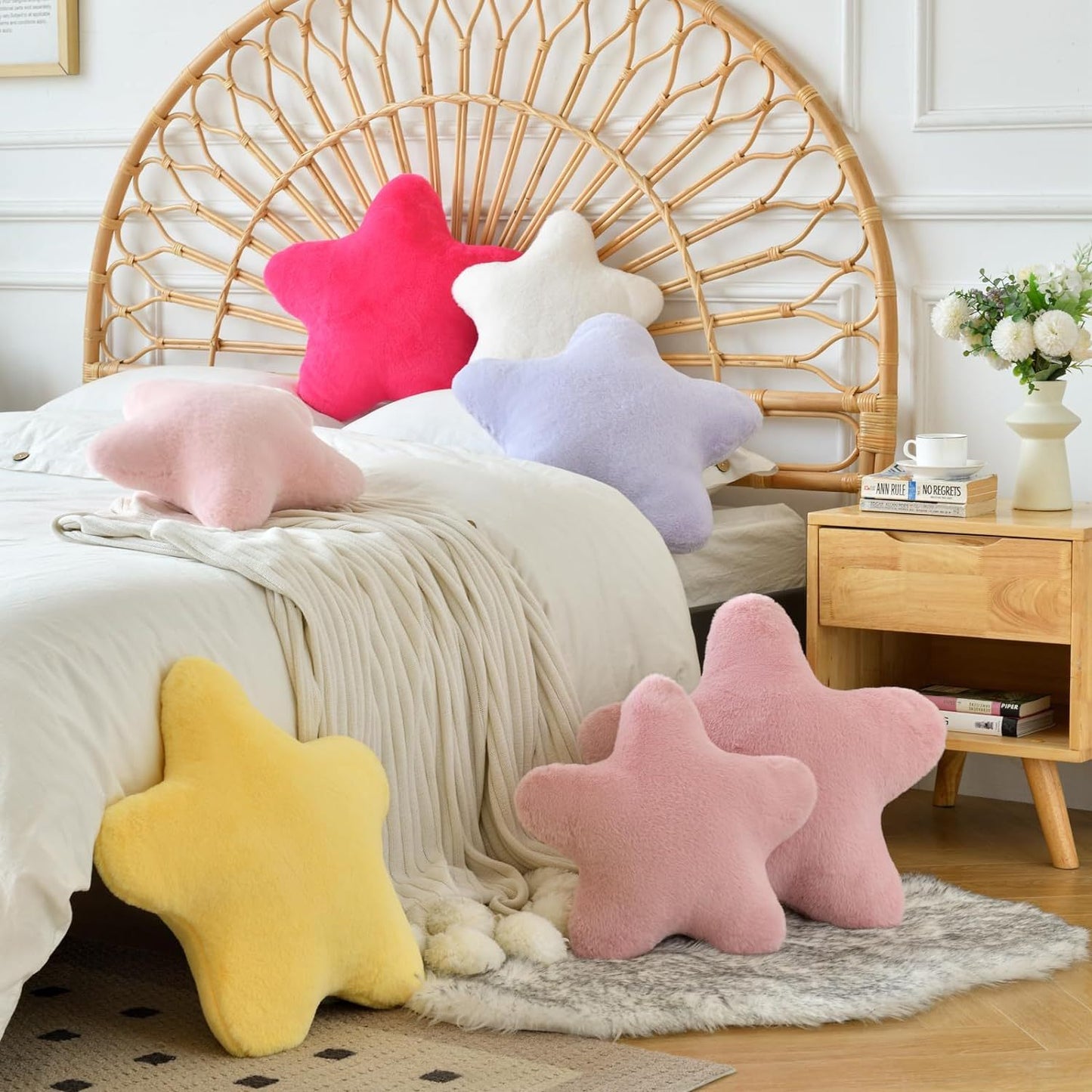 Star Pillow, Decorative Throw Pillows For Bed Couch, 15in Star Shaped Pillow Plush Floor Cushions Room Decor Pillow With Soft Faux Rabbit Fur For Sofa Bedroom Living Room