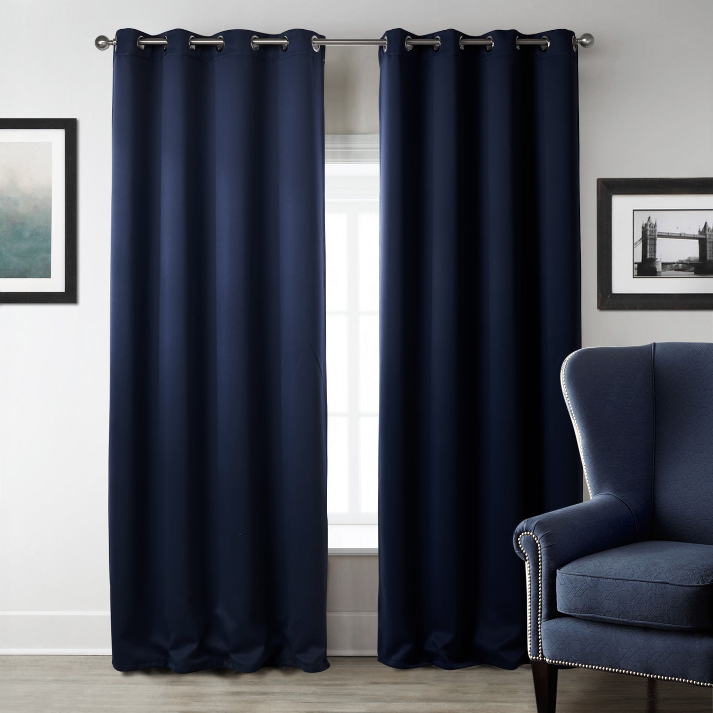 Modern Dark Blue Blackout Curtains – Printed Shading Fabric with Grommet Top