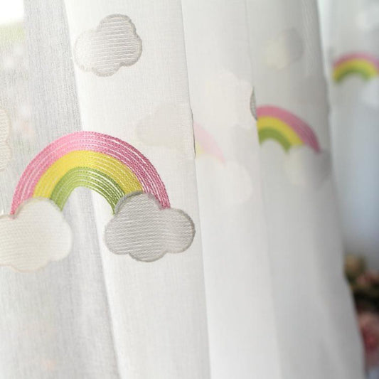 Rainbow Gauze Curtains With Pastoral Embroidery