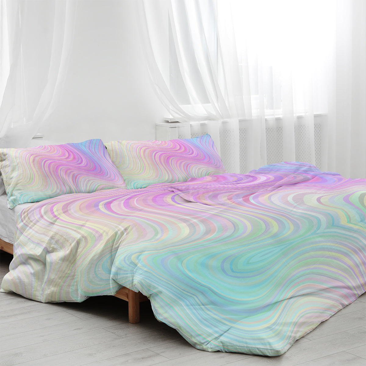 Girly Duvet Cover Rainbow Glitter Ombre Bedding Sets 3 Pcs Chic Purple Blue Green Pastel Bed Spreads Sparkle Quilt Cover Set With 2 Pillow Shams