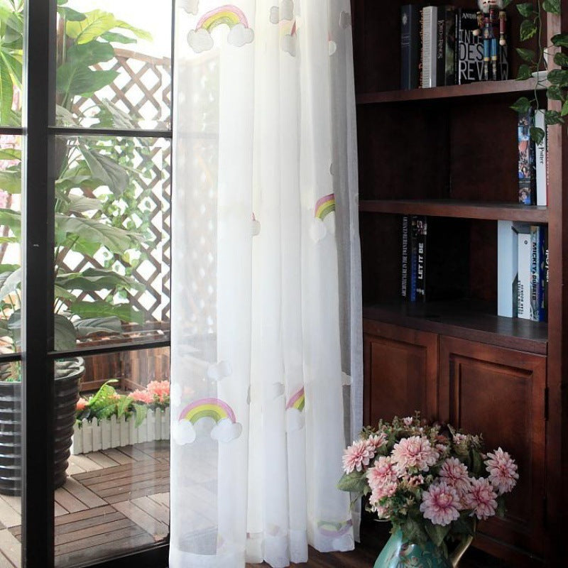 Rainbow Gauze Curtains With Pastoral Embroidery